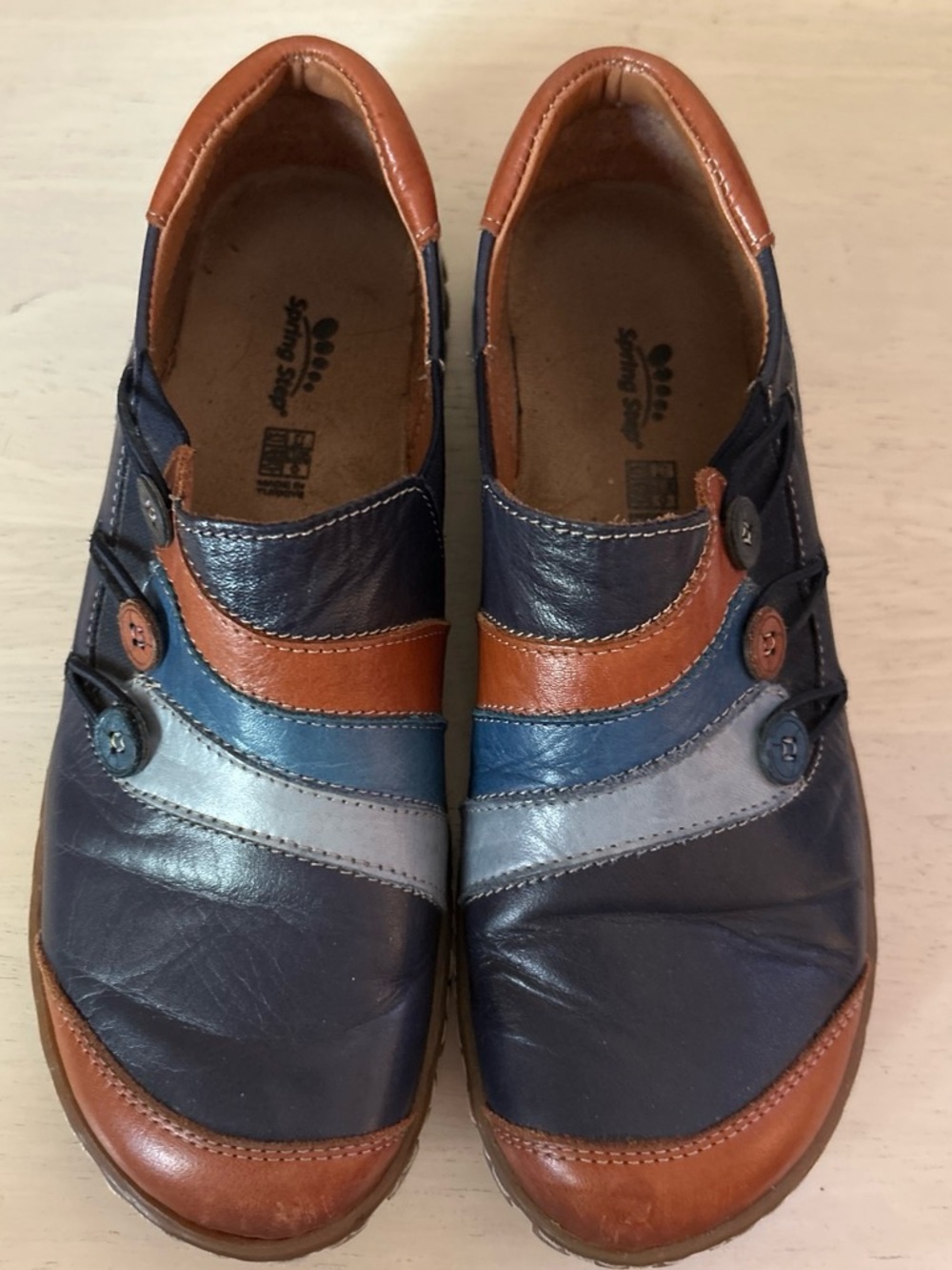 Spring Step Women’s Leather Slip-Ons in Navy & Brown